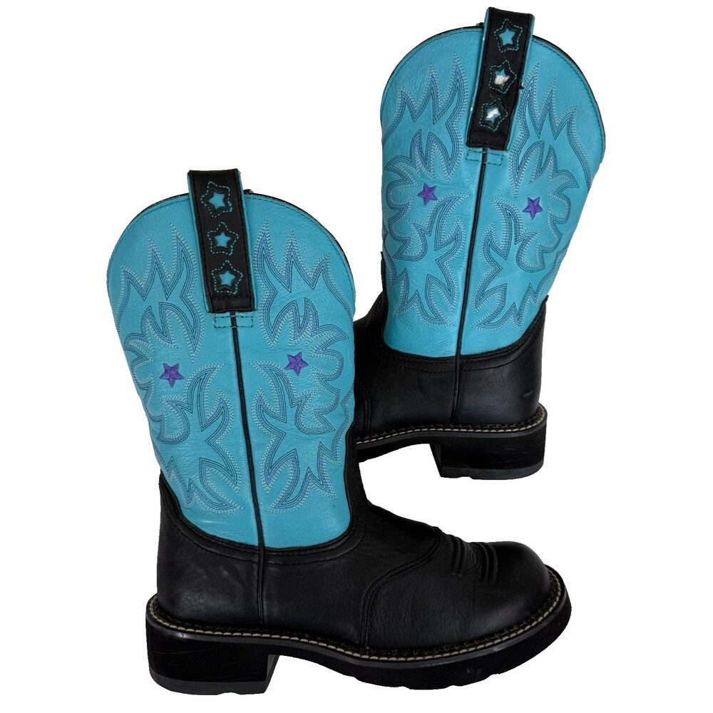 Ariat ProBaby Women’s Turquoise & Black Leather Western Cowboy Boots Size 6.5B - Picture 4 of 12